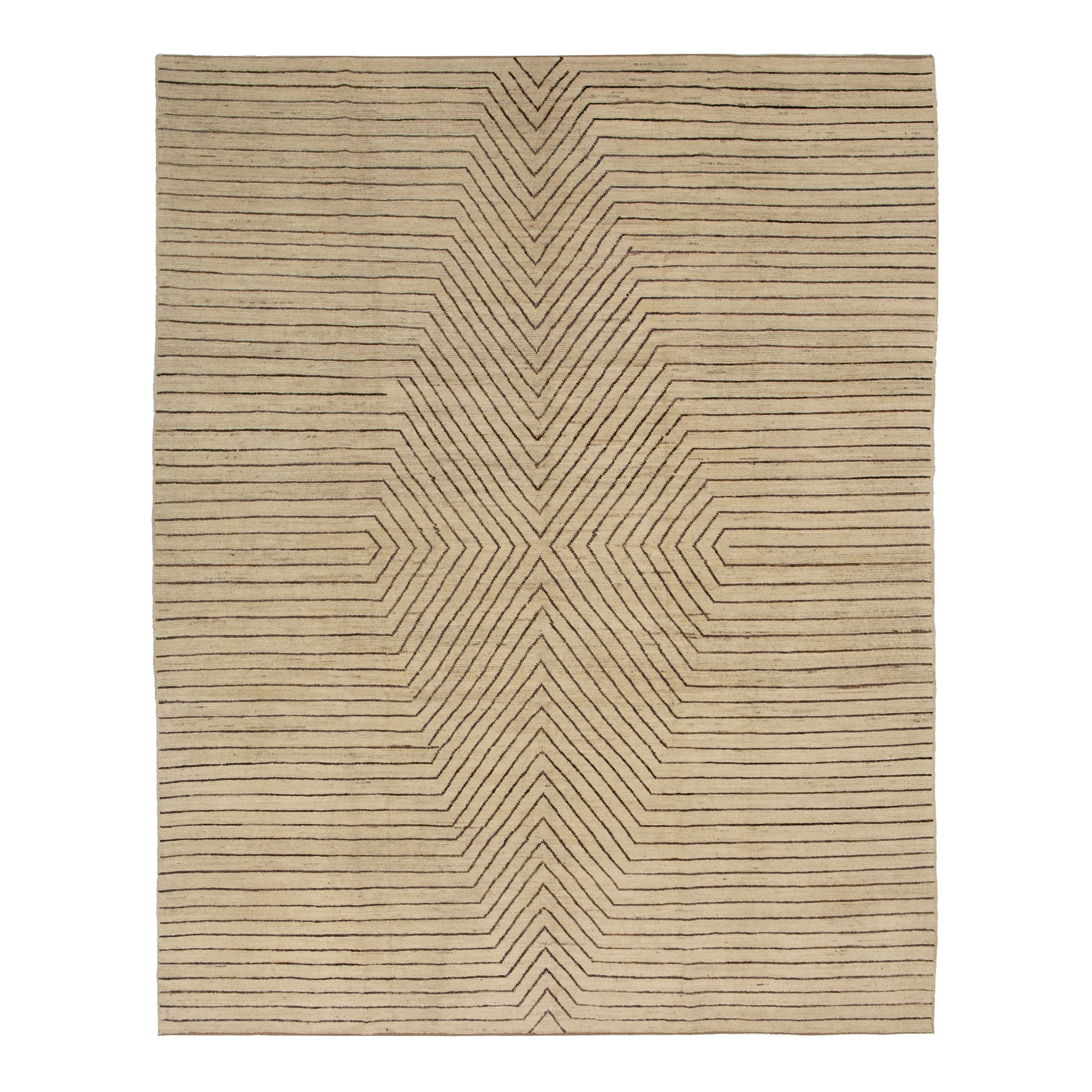 Brown and Beige Wool Rug - 9'3" x 11'5"