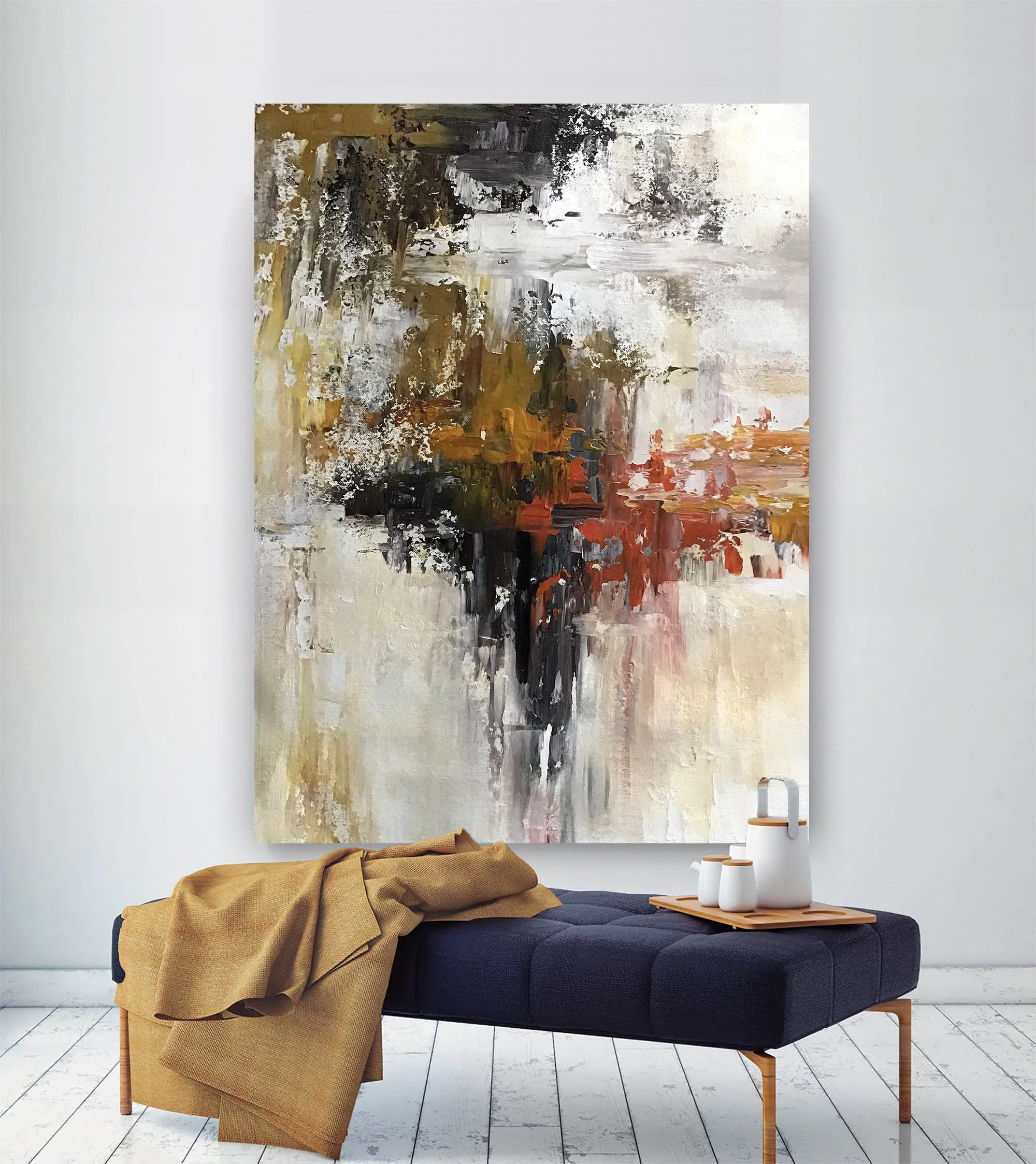 Brown White Red Abstract Painting Giant Canvas Painting Fp094