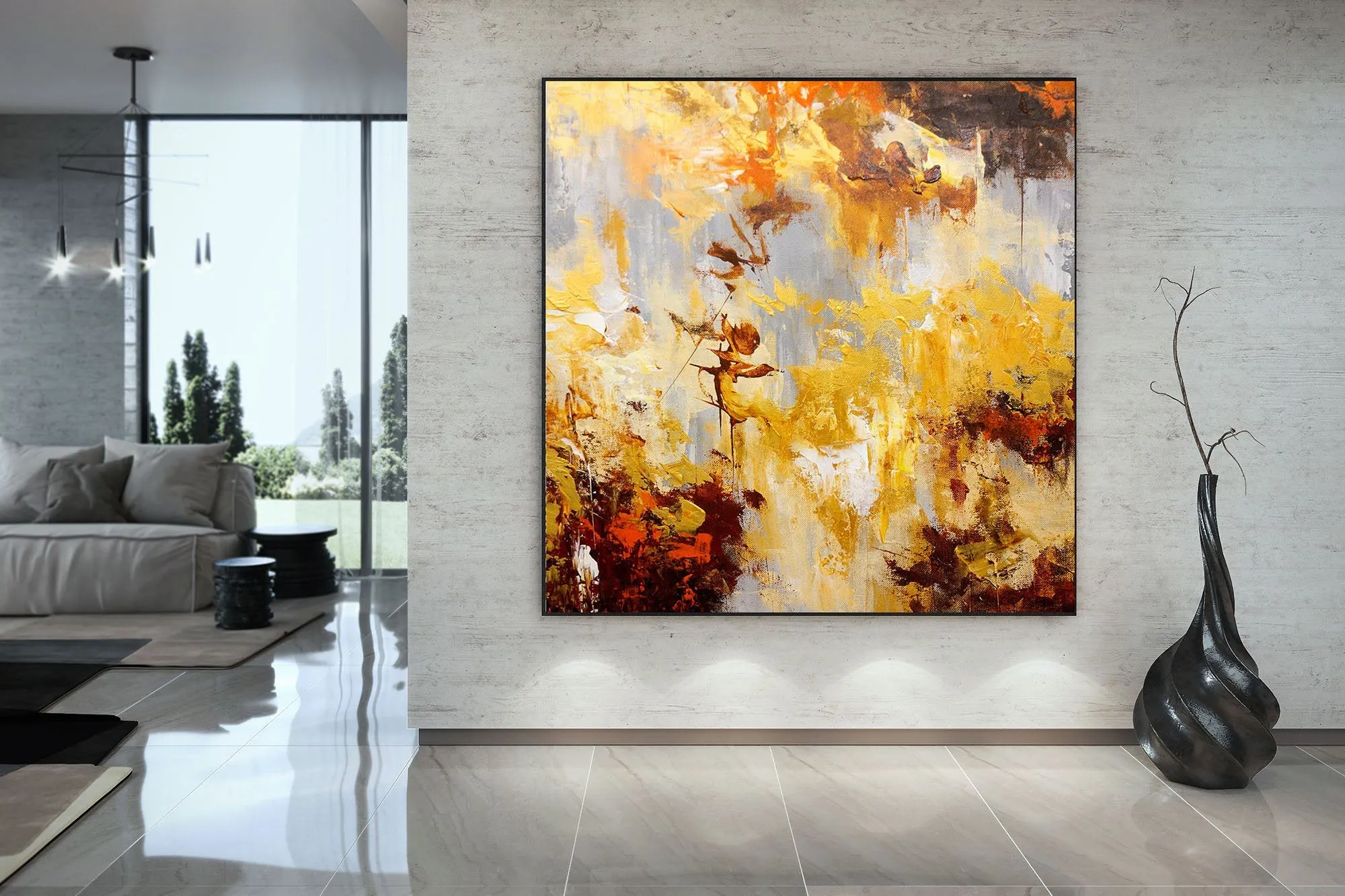 Brown Yellow Grey Modern Wall Art Wall Art Decor Original Abstract Art Kp107