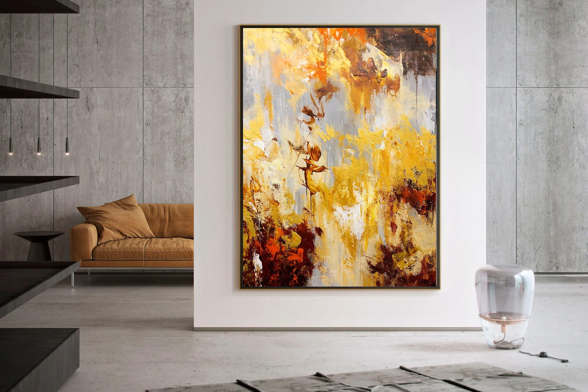 Brown Yellow Grey Modern Wall Art Wall Art Decor Original Abstract Art Kp107