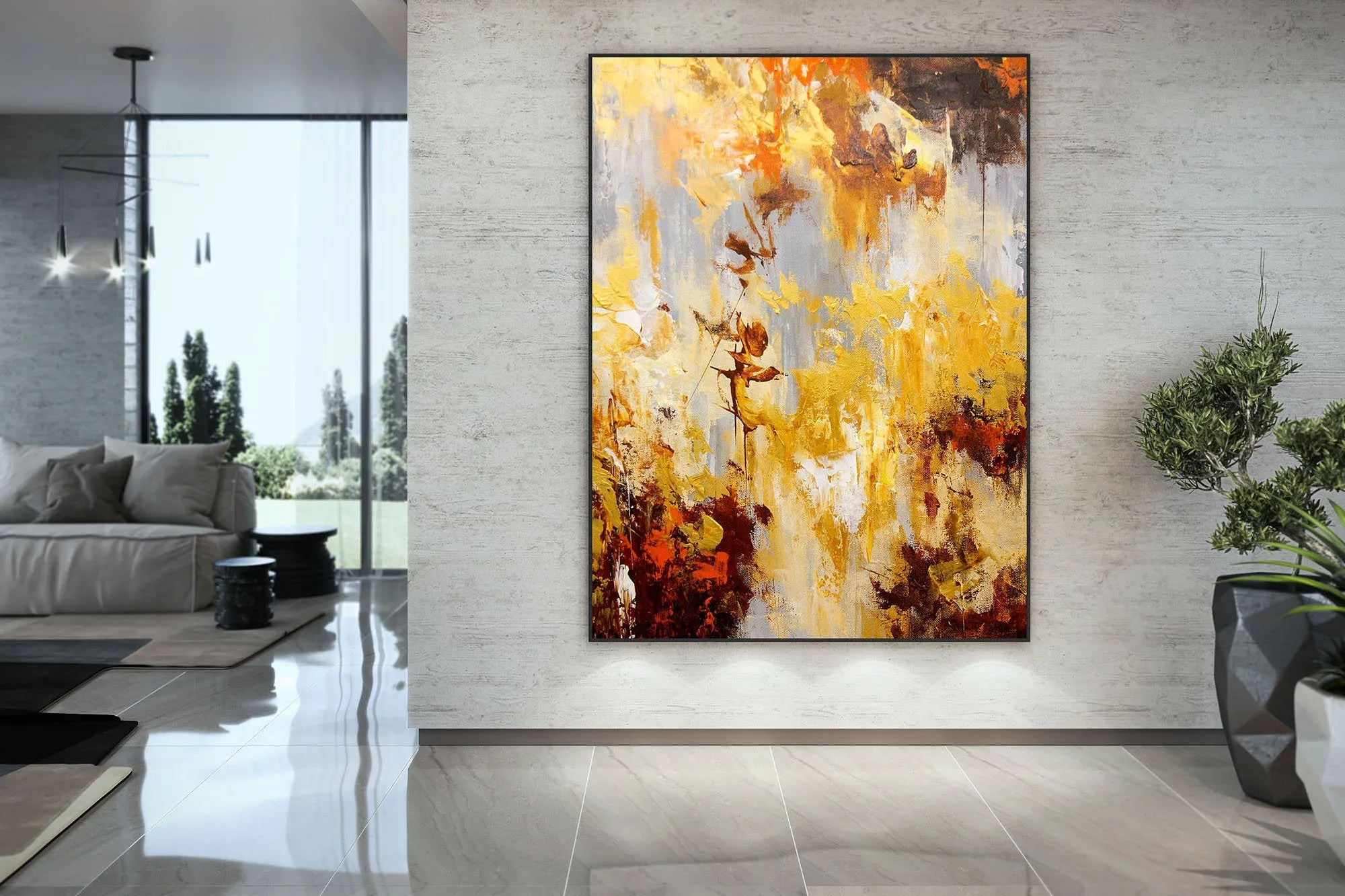 Brown Yellow Grey Modern Wall Art Wall Art Decor Original Abstract Art Kp107