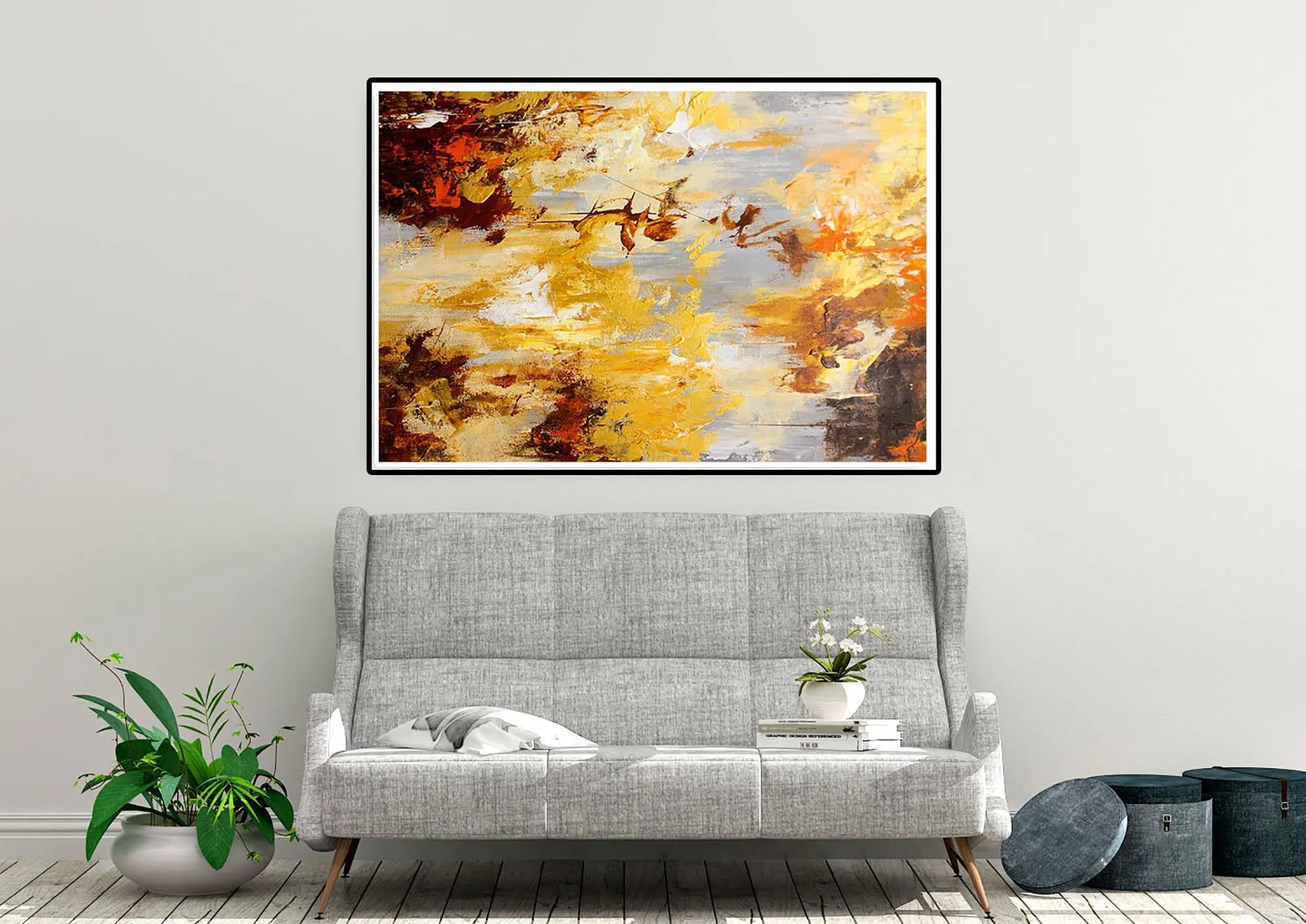 Brown Yellow Grey Modern Wall Art Wall Art Decor Original Abstract Art Kp107