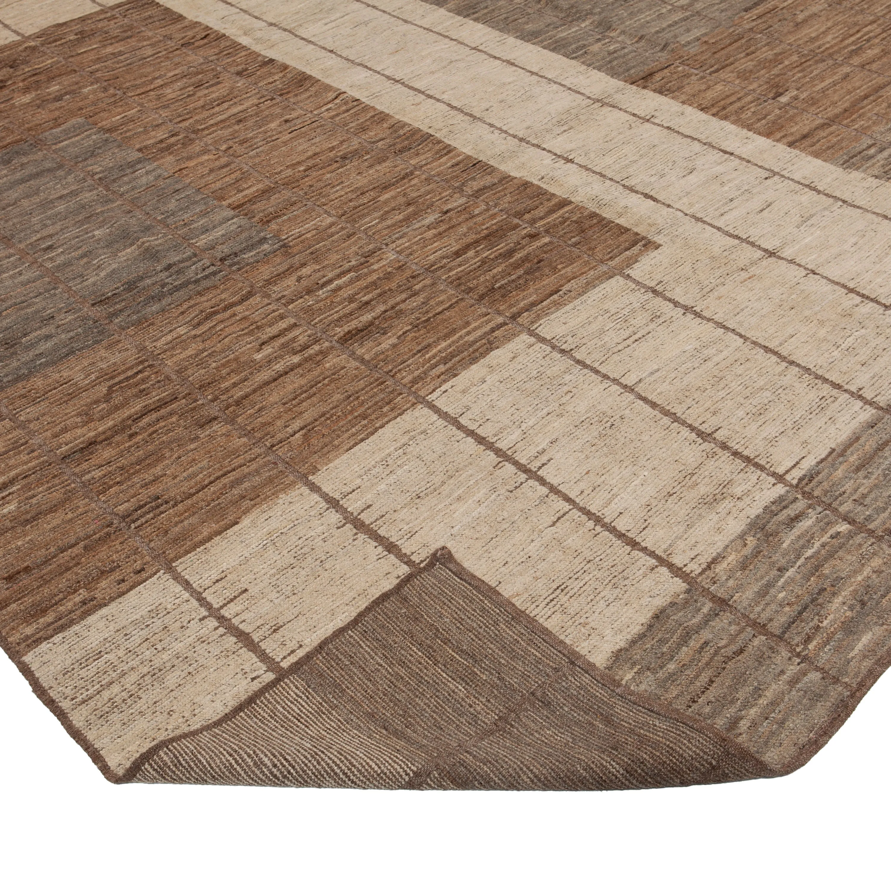 Brown Zameen Transitional Wool Rug - 9'7" x 11'6"