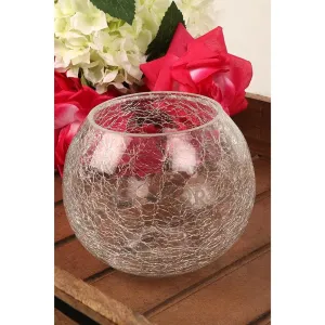 BS AMOR Glass Bubble Bowl (H-4" W-4", Approx. 1/4 Gal.) | Home Decor Centerpiece Crackled Bowl Vase | Glass Round Bowl Terrarium | Globe Flower Vase Centerpiece Vibrant colour (Transparent)