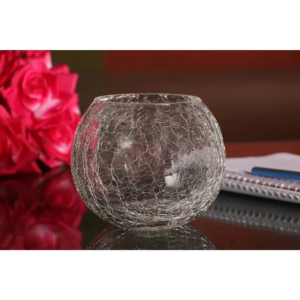 BS AMOR Glass Bubble Bowl (H-4" W-4", Approx. 1/4 Gal.) | Home Decor Centerpiece Crackled Bowl Vase | Glass Round Bowl Terrarium | Globe Flower Vase Centerpiece Vibrant colour (Transparent)