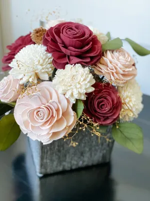 Burgundy and Blush Winter Table Arrangement Centerpiece