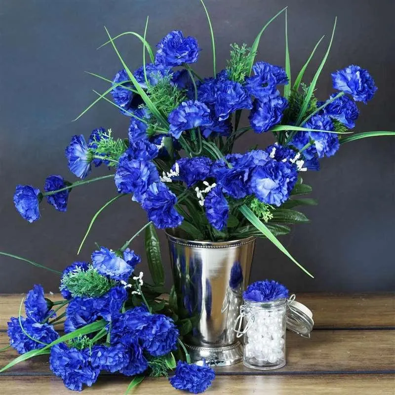 Carnation Assorted Bush Artificial Silk Flowers - Royal Blue