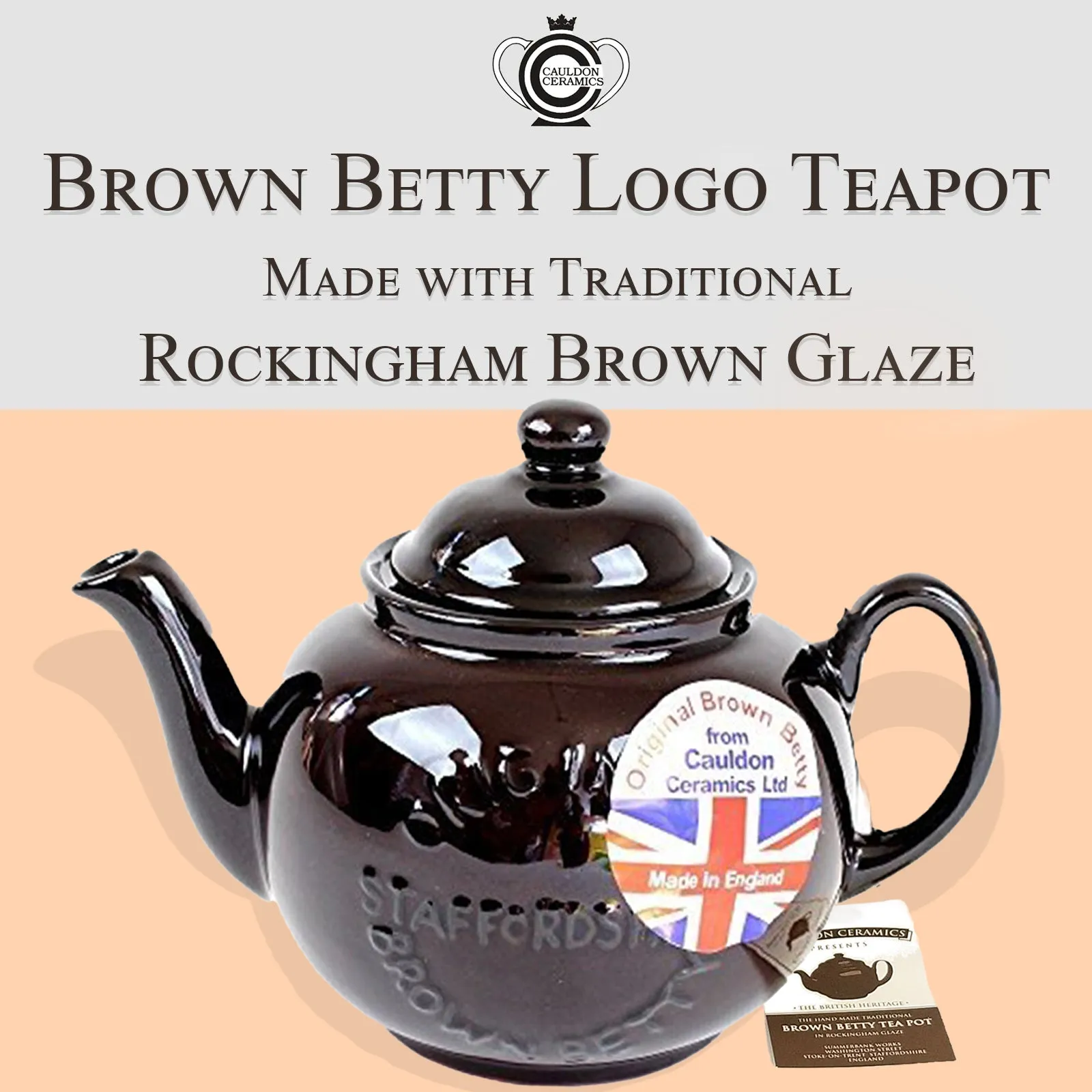 Cauldon Ceramics 4 Cup Brown Betty logo teapot with infuser