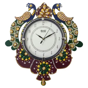 Circadian Ajanta Peacock Design Wall Clock For Home Décor Living Room Hall Office Bedroom Fancy Stylish Antique Wooden Watch Hand Made Multicolour 33 X 33 Cm - Analog