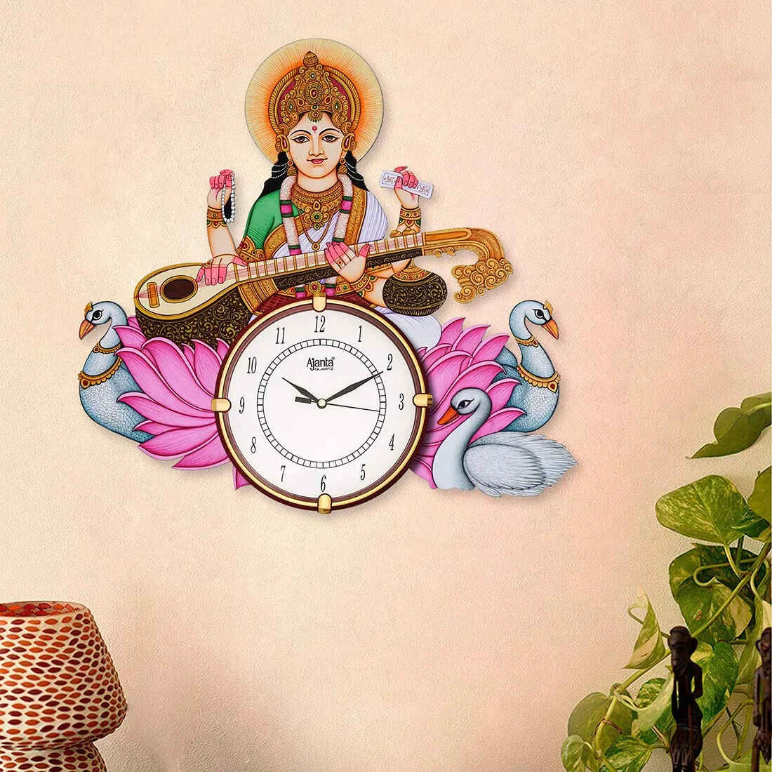 CIRCADIAN Ajanta Wooden Hand Painted Designer Wall Clock for Home Living room Decorative Wall Clocks for Home Office Bedroom Multi colour ( Multi Colour Design ) (15 IN*13 IN)