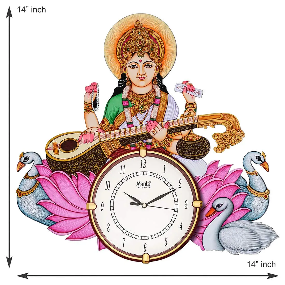 CIRCADIAN Ajanta Wooden Hand Painted Designer Wall Clock for Home Living room Decorative Wall Clocks for Home Office Bedroom Multi colour ( Multi Colour Design ) (15 IN*13 IN)