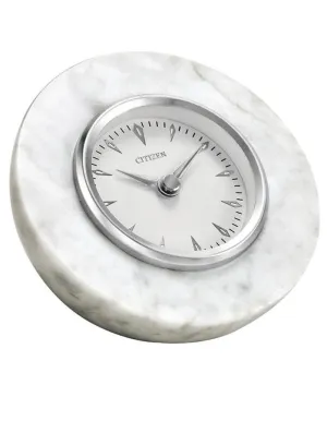 Citizen Decorative White Marble Clock - Silver-Tone Accents