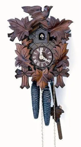 Clasica 9" Hand Carved Bird Oak Leave Black Forest German Cuckoo Clock