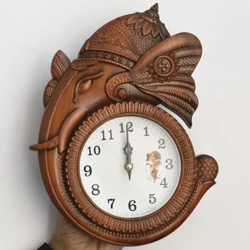 Craftication Ganesha Hanging Wall Clock for Home - Designer Decorative Wall Clocks for Home, Living Room, Bedroom, Office, Kitchen, Home Decor, Gift (Size- 23cm x 29cm)