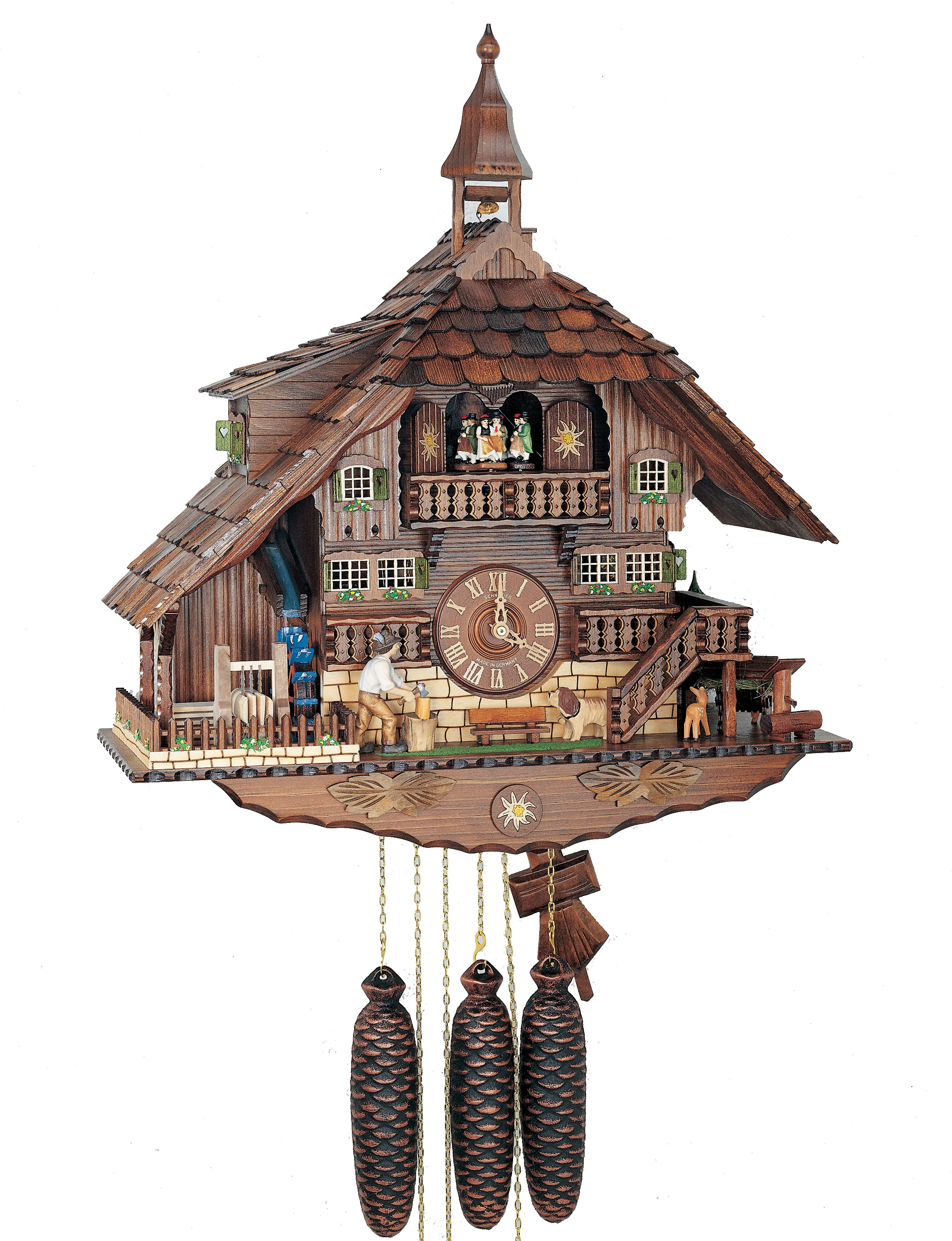 Cuckoo Clock - 8-Day Black Forest House with Bell Tower - Schneider