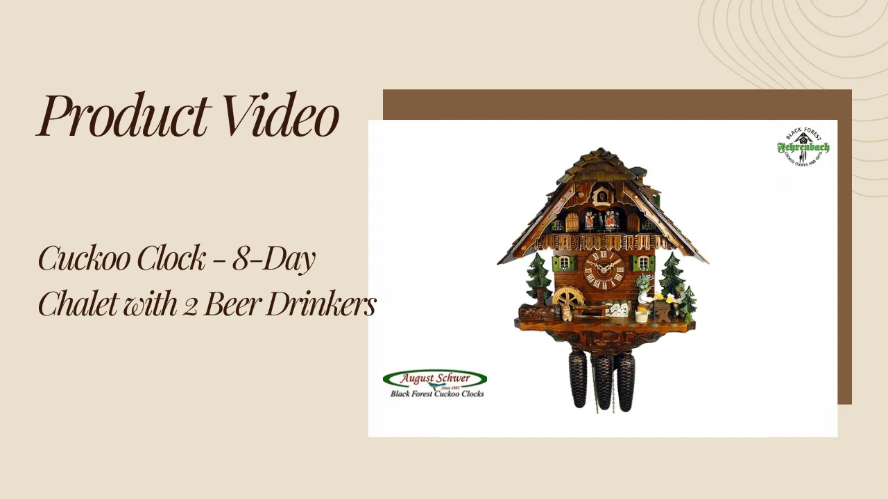 Cuckoo Clock - 8-Day Chalet with 2 Beer Drinkers - August Schwer