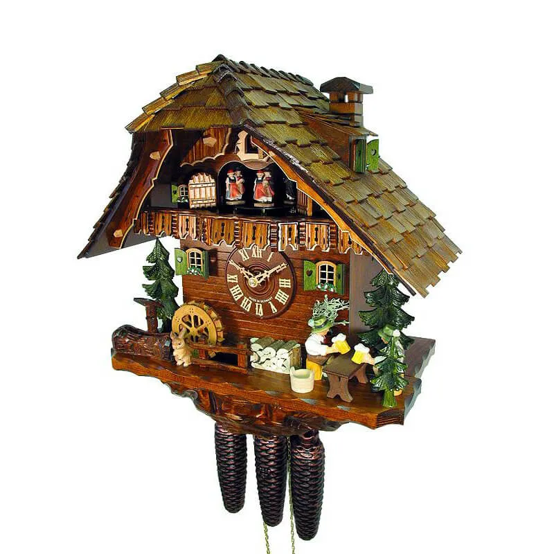 Cuckoo Clock - 8-Day Chalet with 2 Beer Drinkers - August Schwer