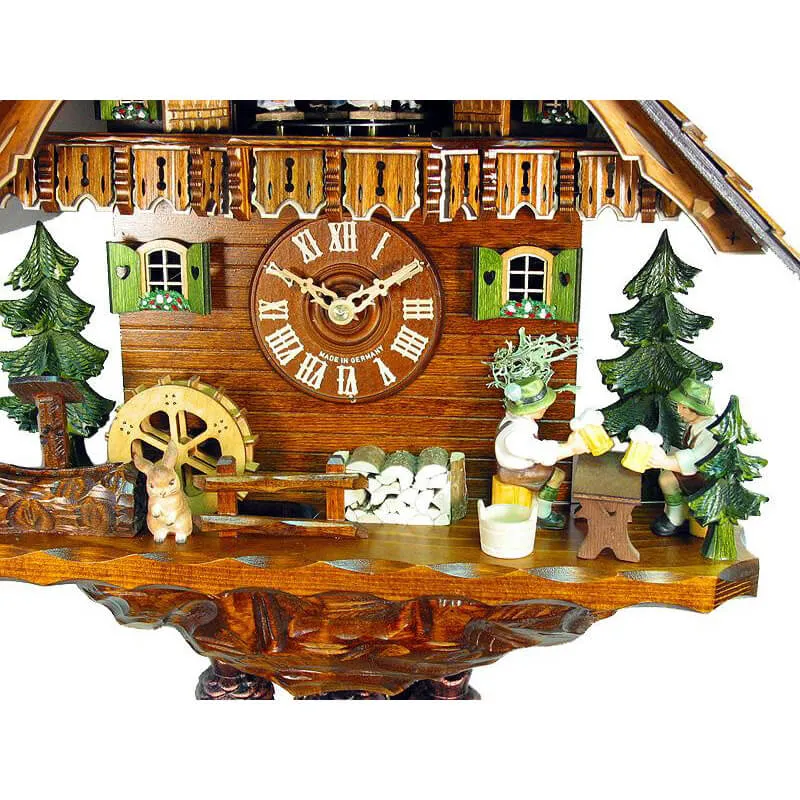 Cuckoo Clock - 8-Day Chalet with 2 Beer Drinkers - August Schwer