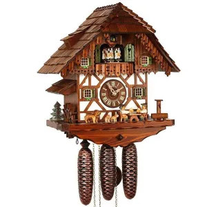 Cuckoo Clock - 8-Day Chalet With 2 Beer Drinkers - Schneider