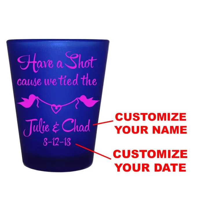 CUSTOMIZABLE - 1.5oz Blue Frosted Shot Glass - Bird Knot