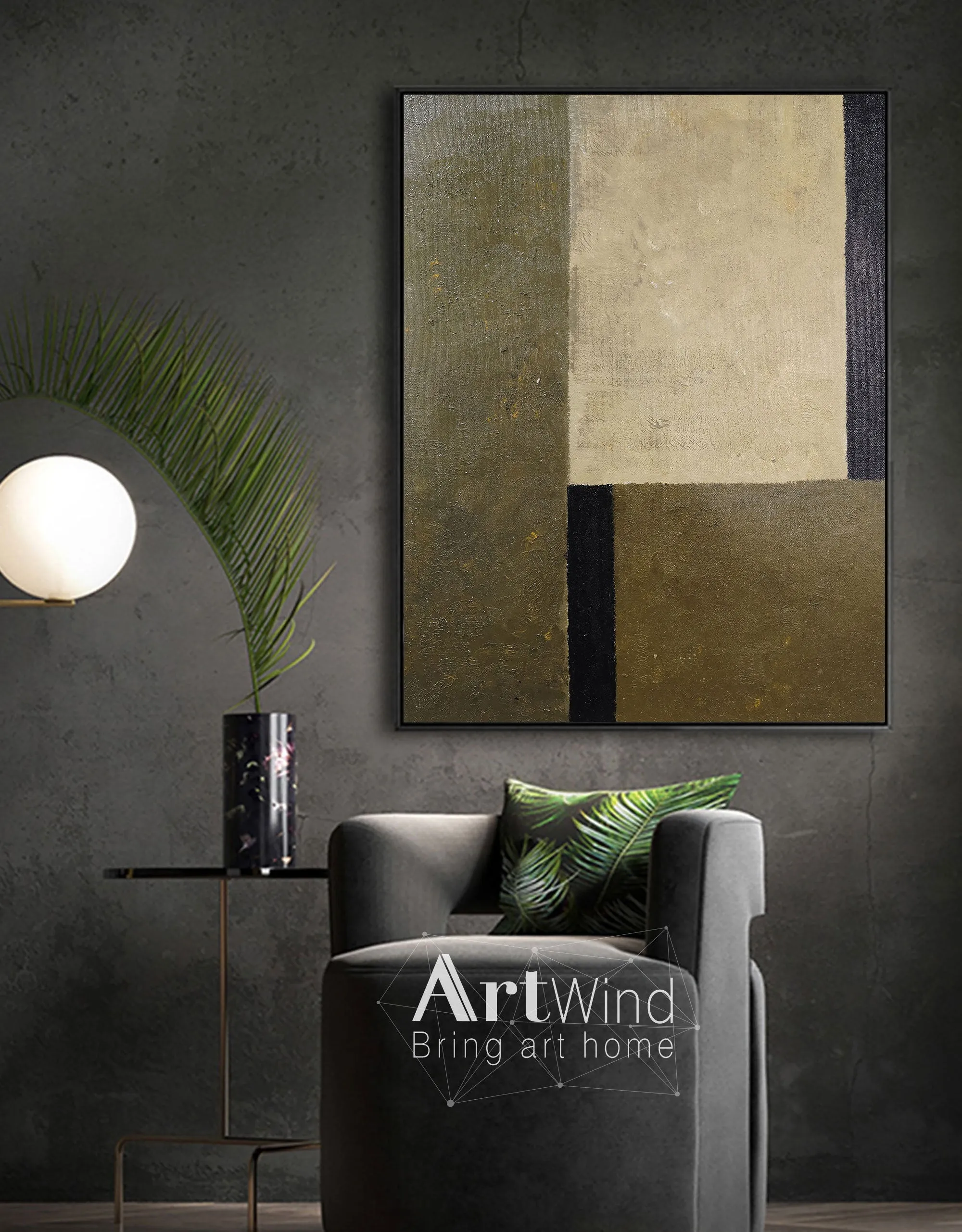 Dark Green Abstract Painting Oversized Artwork for Walls Dp064