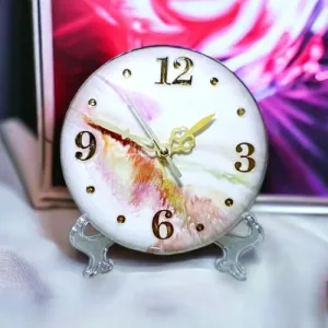 Decorative Glass Desk Clock, Diameter, Multicolour Floral Pattern