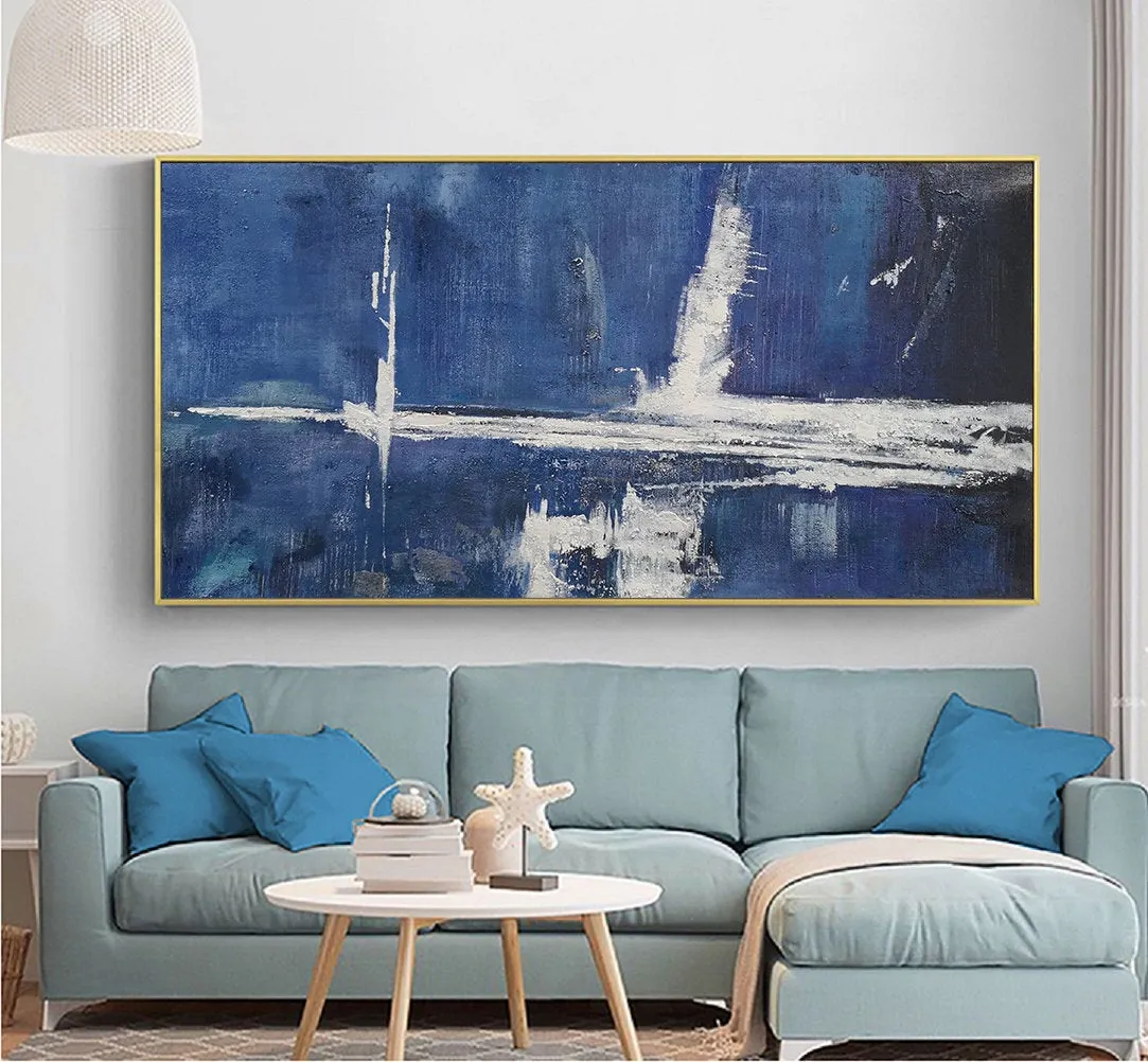 Deep Blue Abstract Painting White Abstract Art Large Wall Painting Np041