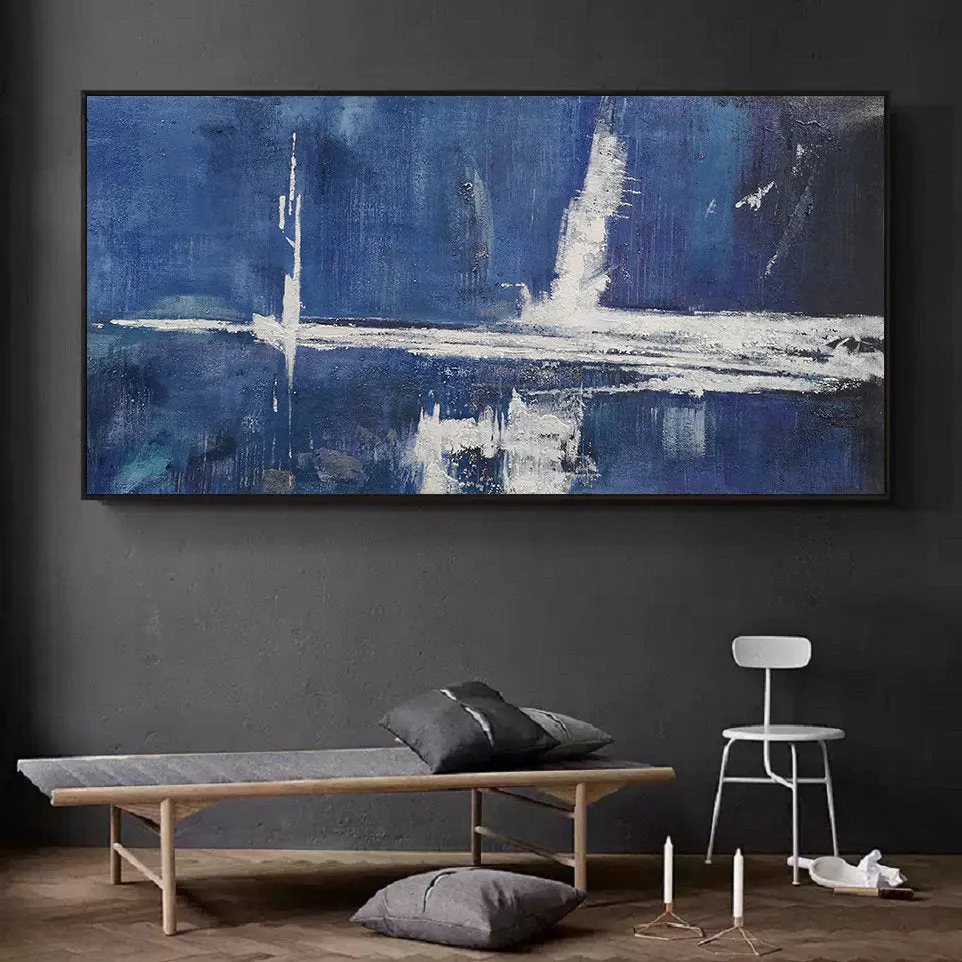 Deep Blue Abstract Painting White Abstract Art Large Wall Painting Np041