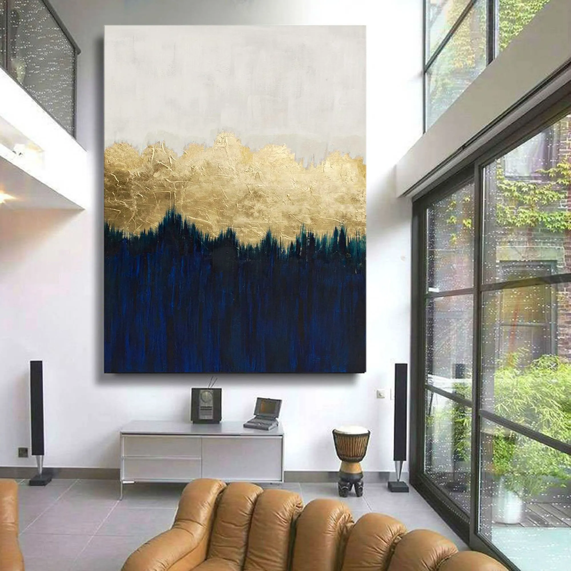 Deep Blue Gold Leaf Abstract Painting Modern Wall Abstract Art Sp062