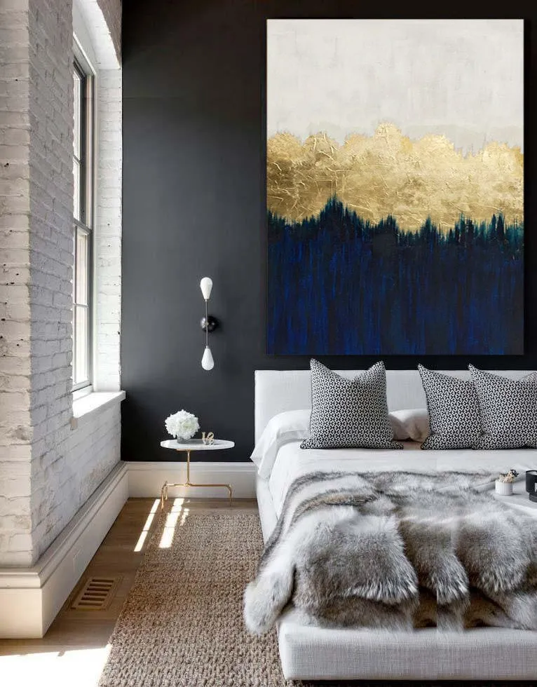 Deep Blue Gold Leaf Abstract Painting Modern Wall Abstract Art Sp062