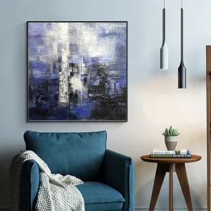 Deep Blue White Abstract Canvas Painting Minimalist Abstract Painting Dp133