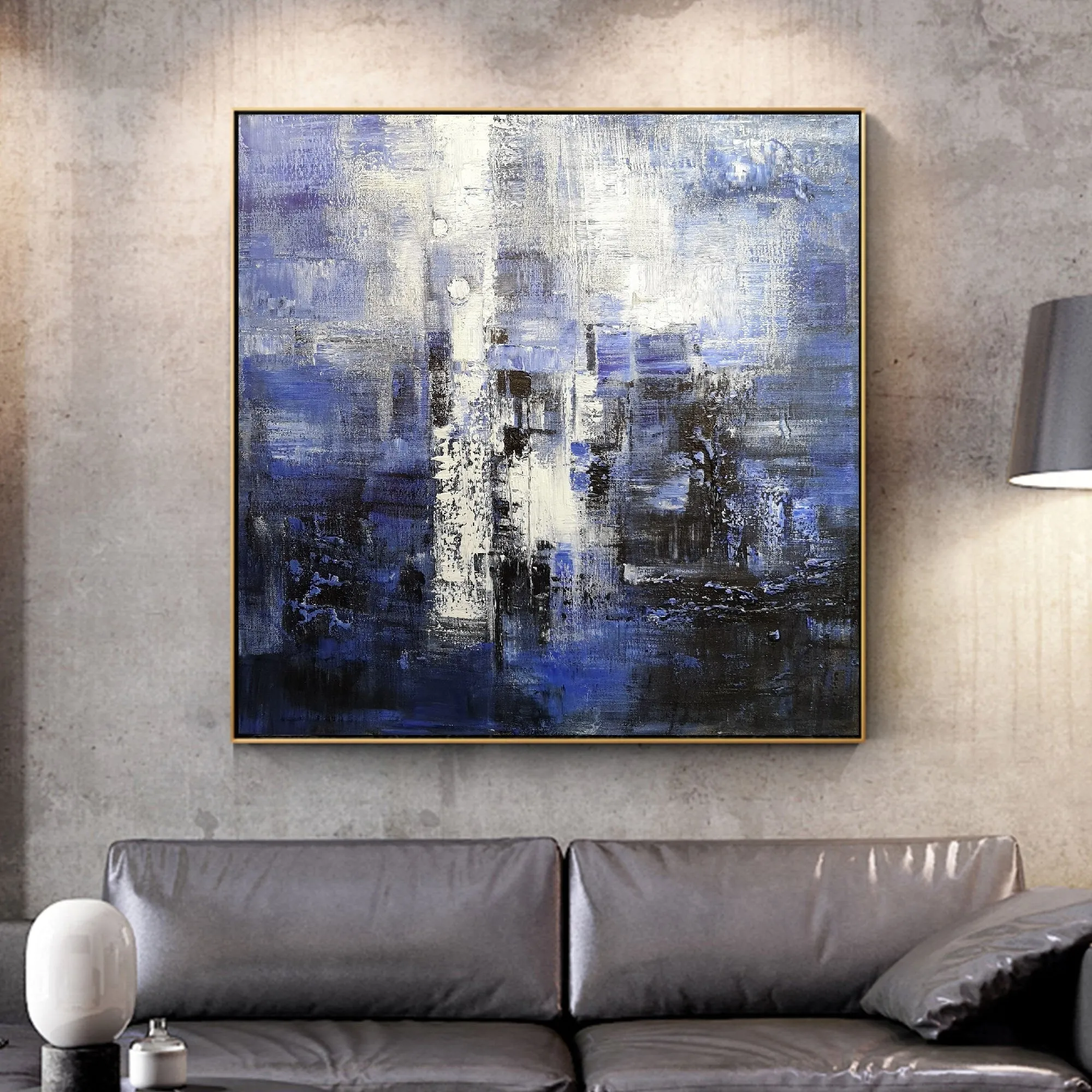 Deep Blue White Abstract Canvas Painting Minimalist Abstract Painting Dp133