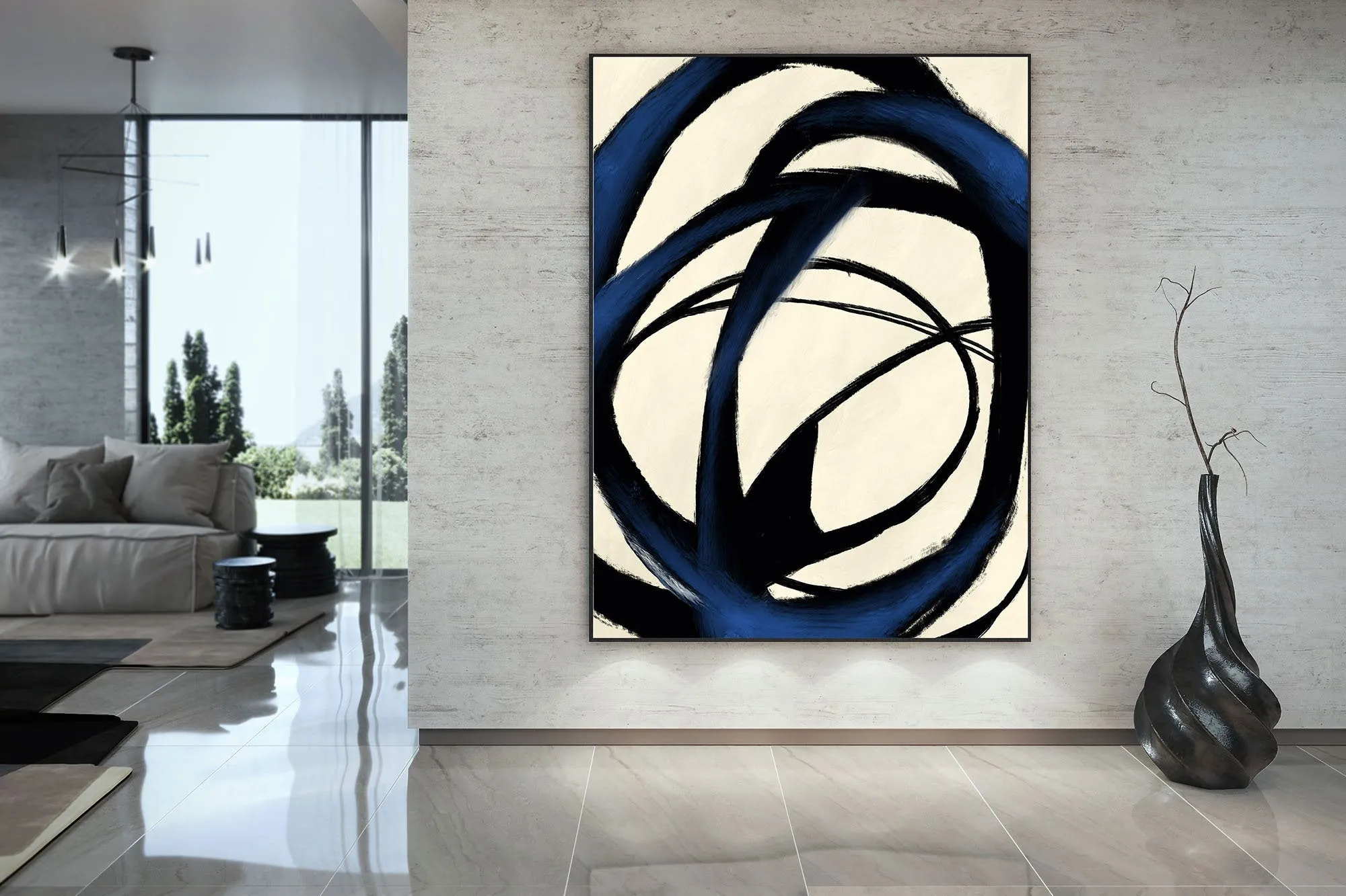 Deep Blue White Minimal Abstract Painting Contemporary Painting Kp057