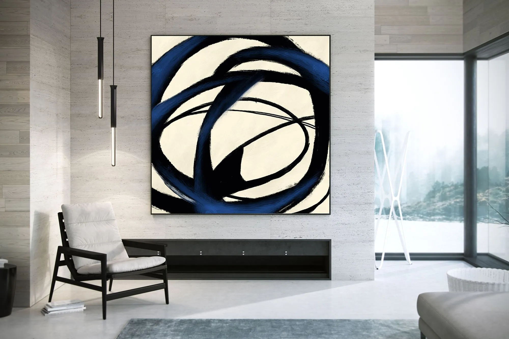 Deep Blue White Minimal Abstract Painting Contemporary Painting Kp057