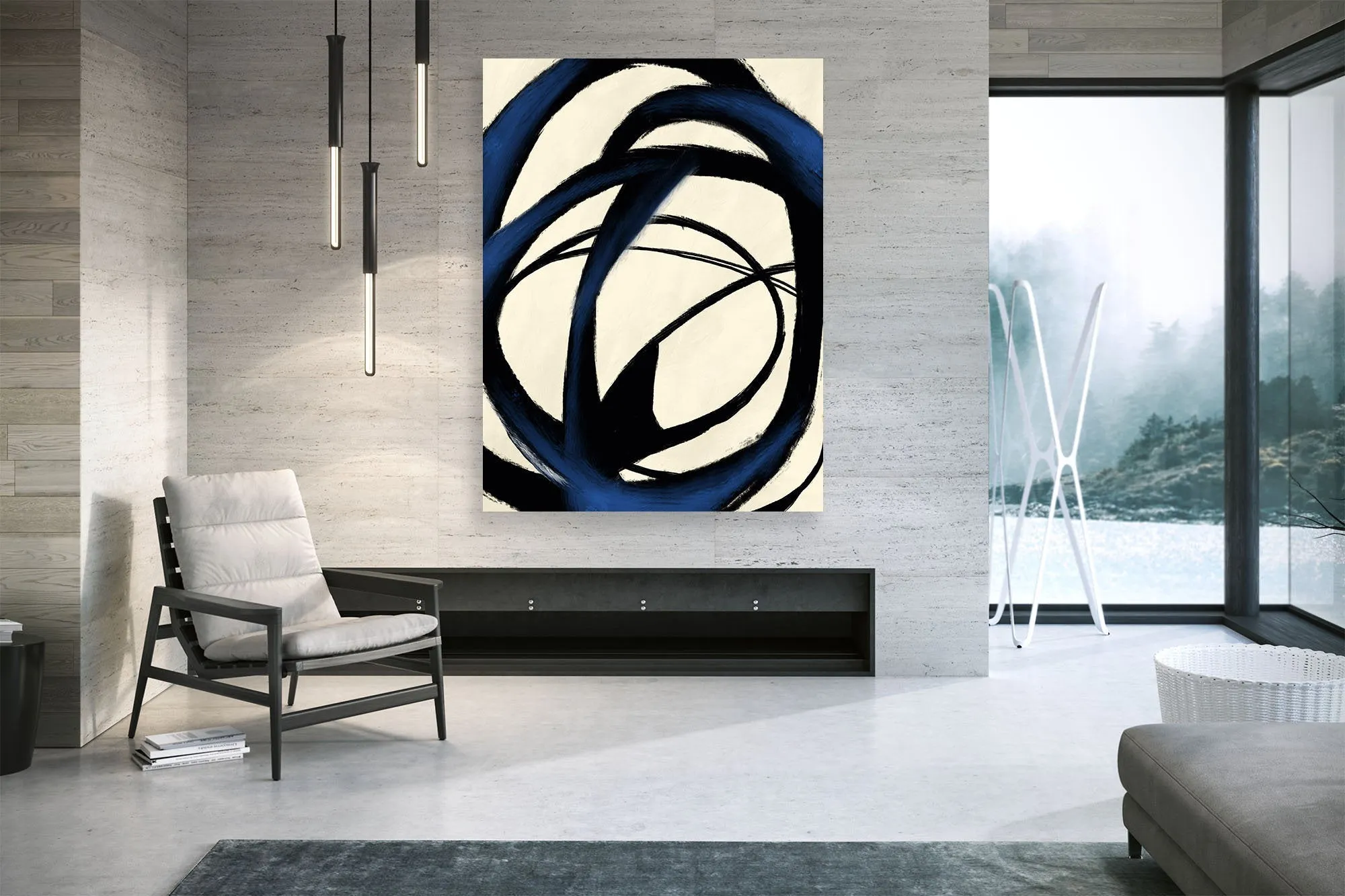 Deep Blue White Minimal Abstract Painting Contemporary Painting Kp057