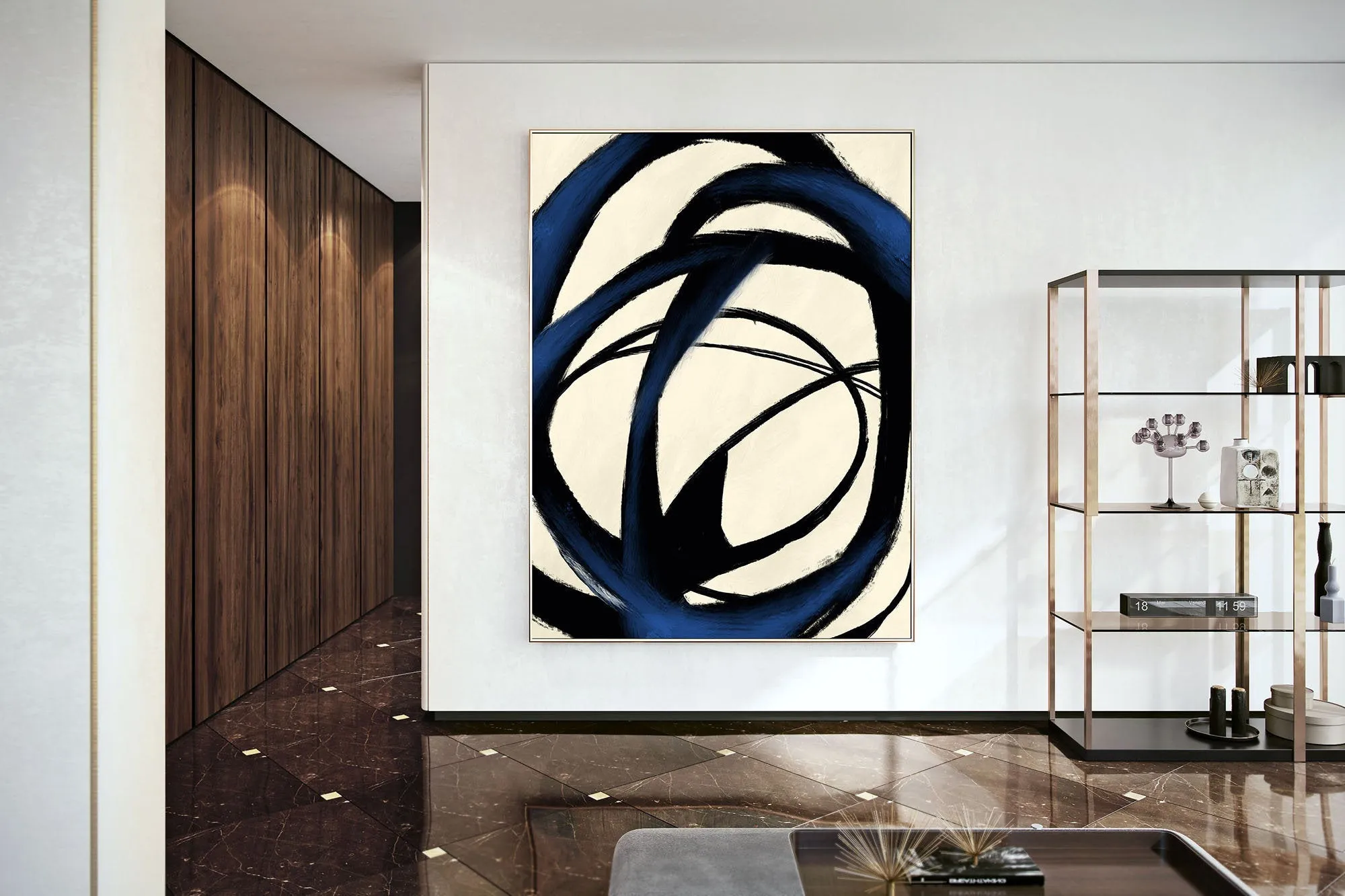 Deep Blue White Minimal Abstract Painting Contemporary Painting Kp057