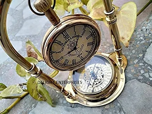 Delight Enterprises Clock/Table Clock, for Study Table with Direction Compass/for, Office, Table Room, Decor Compass Clock Decorative Brass Clock for Desk Shelves Hanging Clock