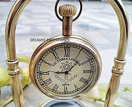 Delight Enterprises Clock/Table Clock, for Study Table with Direction Compass/for, Office, Table Room, Decor Compass Clock Decorative Brass Clock for Desk Shelves Hanging Clock