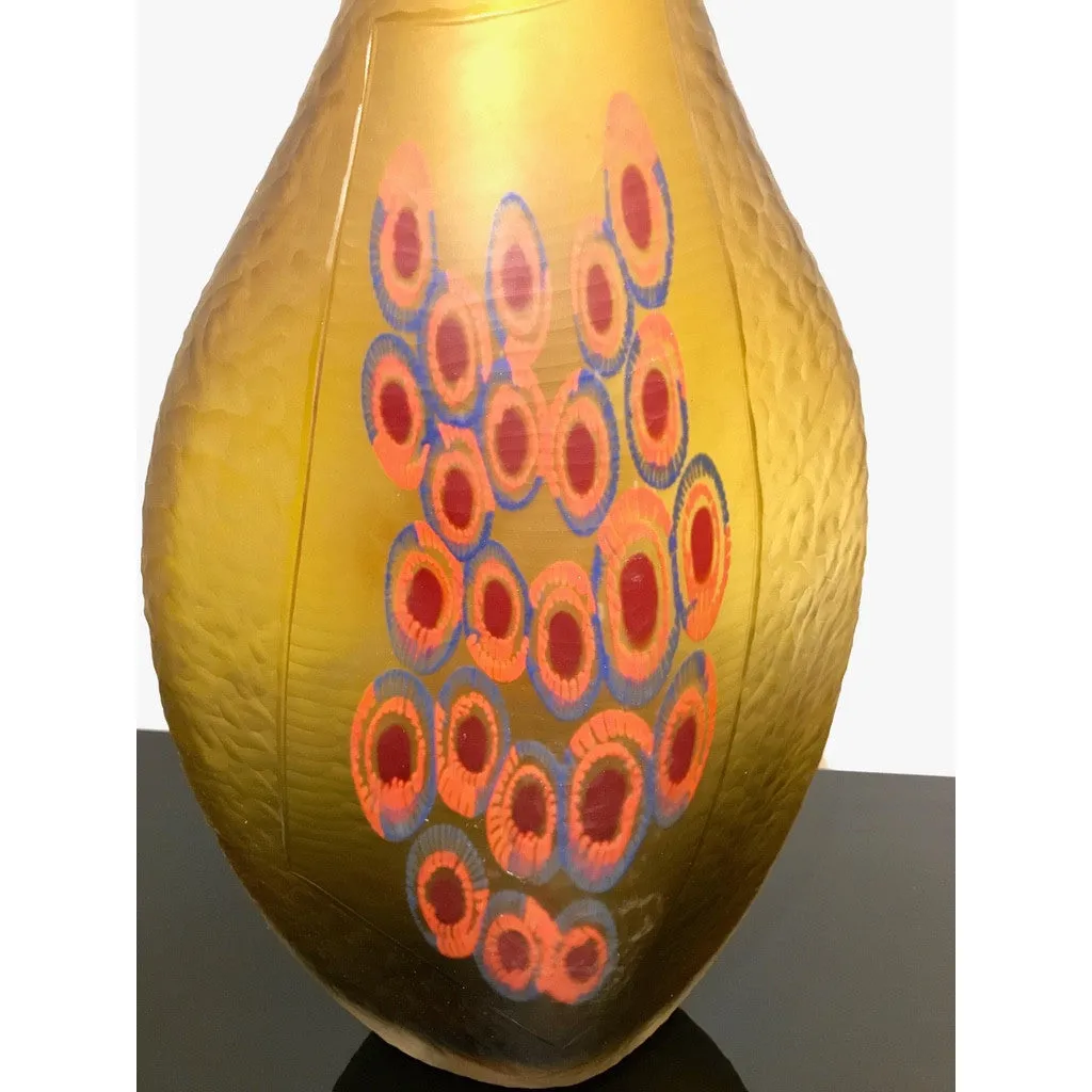 Dona Italian Modern Art Glass Amber Sculpture Vase with Red and Blue Murrine