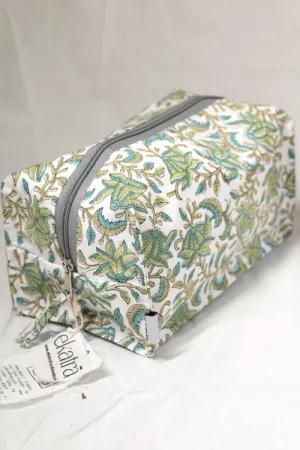 Ekatra 100% Cotton Travel Organizer/Pouch - Green Floral