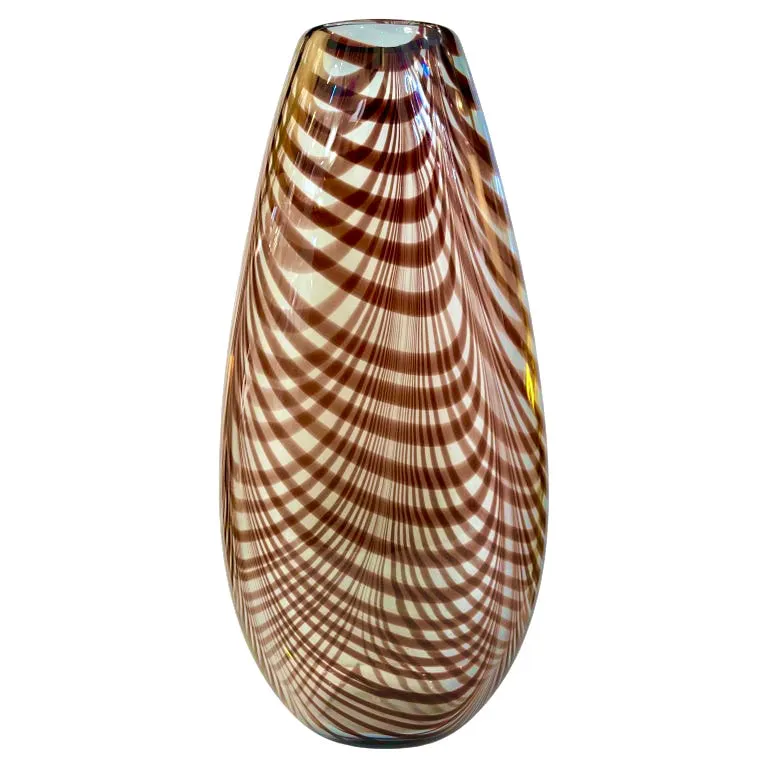 Formia 1970s Feather Decorated Purple Brown Crystal Murano Art Glass Vase