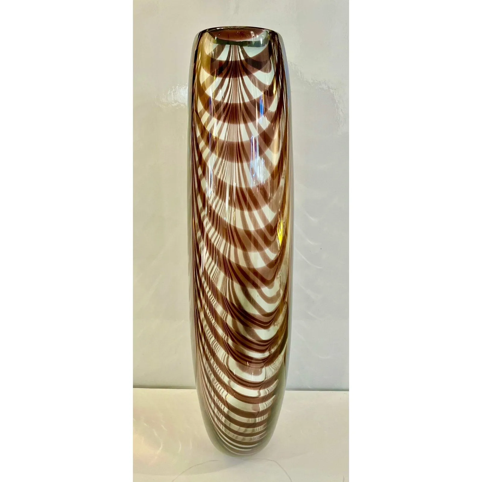 Formia 1970s Feather Decorated Purple Brown Crystal Murano Art Glass Vase