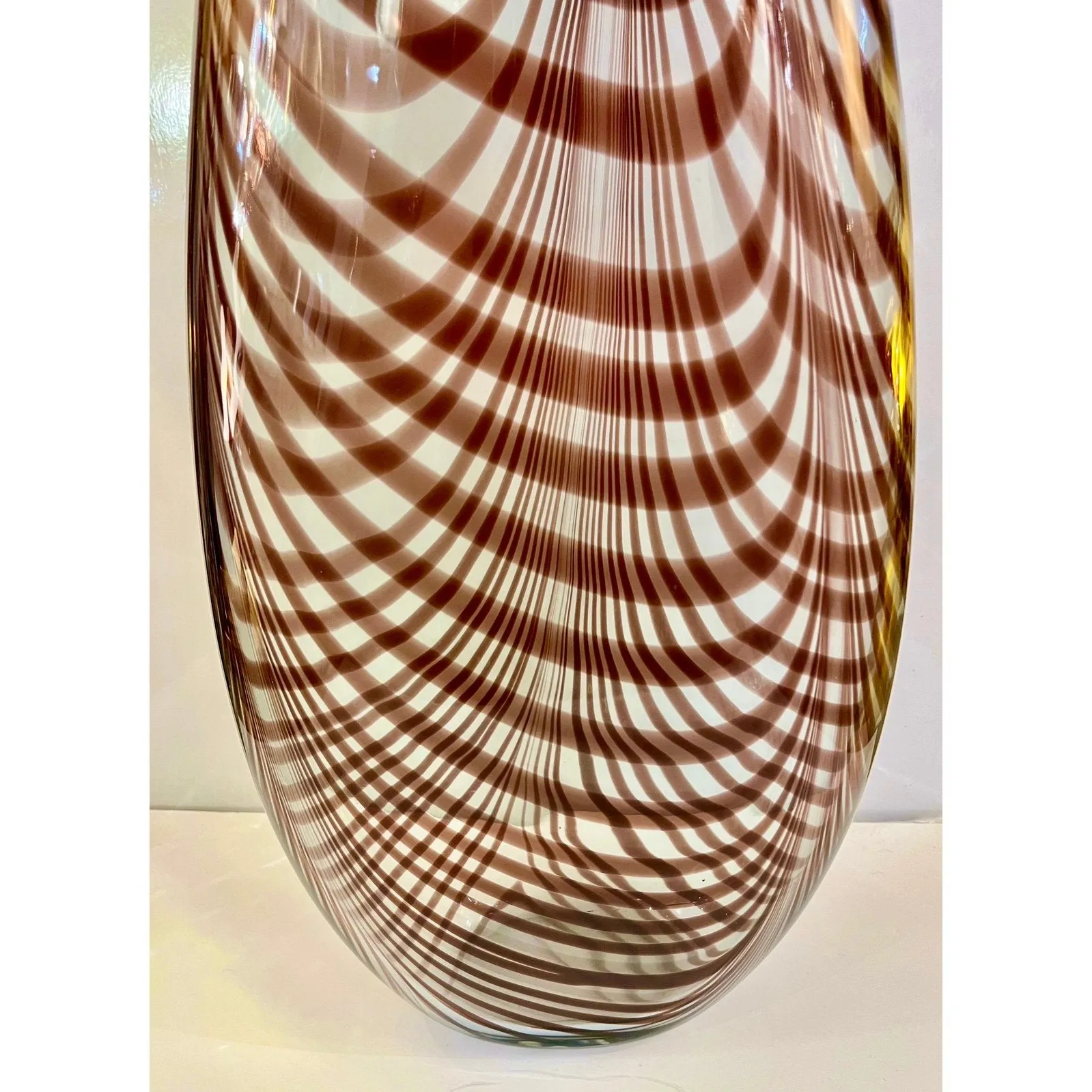 Formia 1970s Feather Decorated Purple Brown Crystal Murano Art Glass Vase