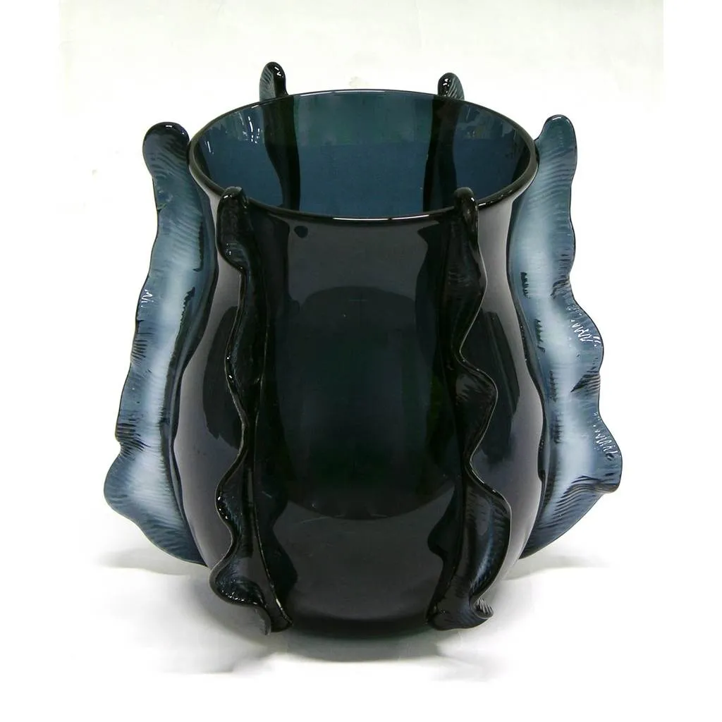 Formia 2009 Italian Organic Avio Navy Blue Murano Glass Curved Modern Vase