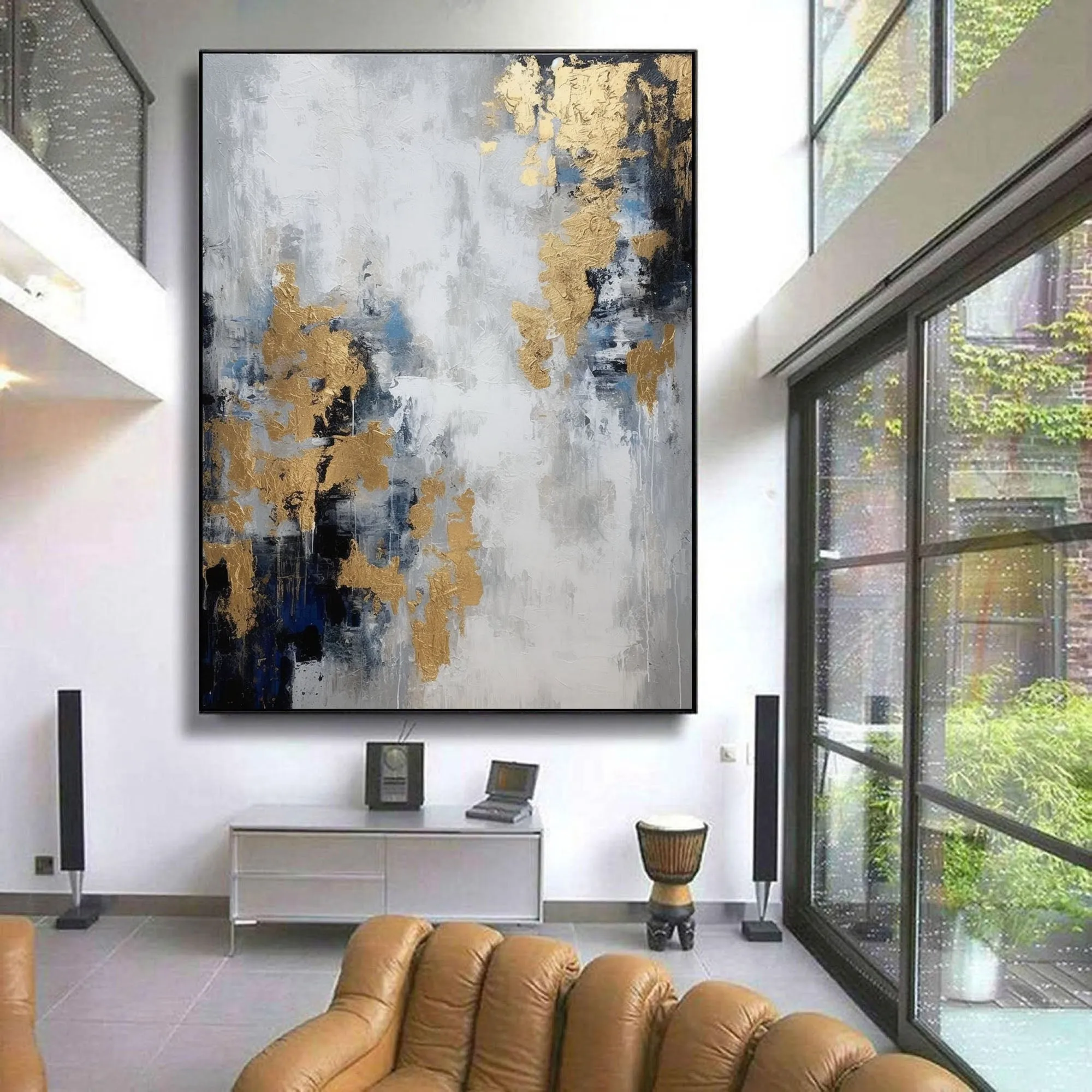 Gold And Gray Wall Art Decor Gray Abstract Art Painting Oversize Wall Art