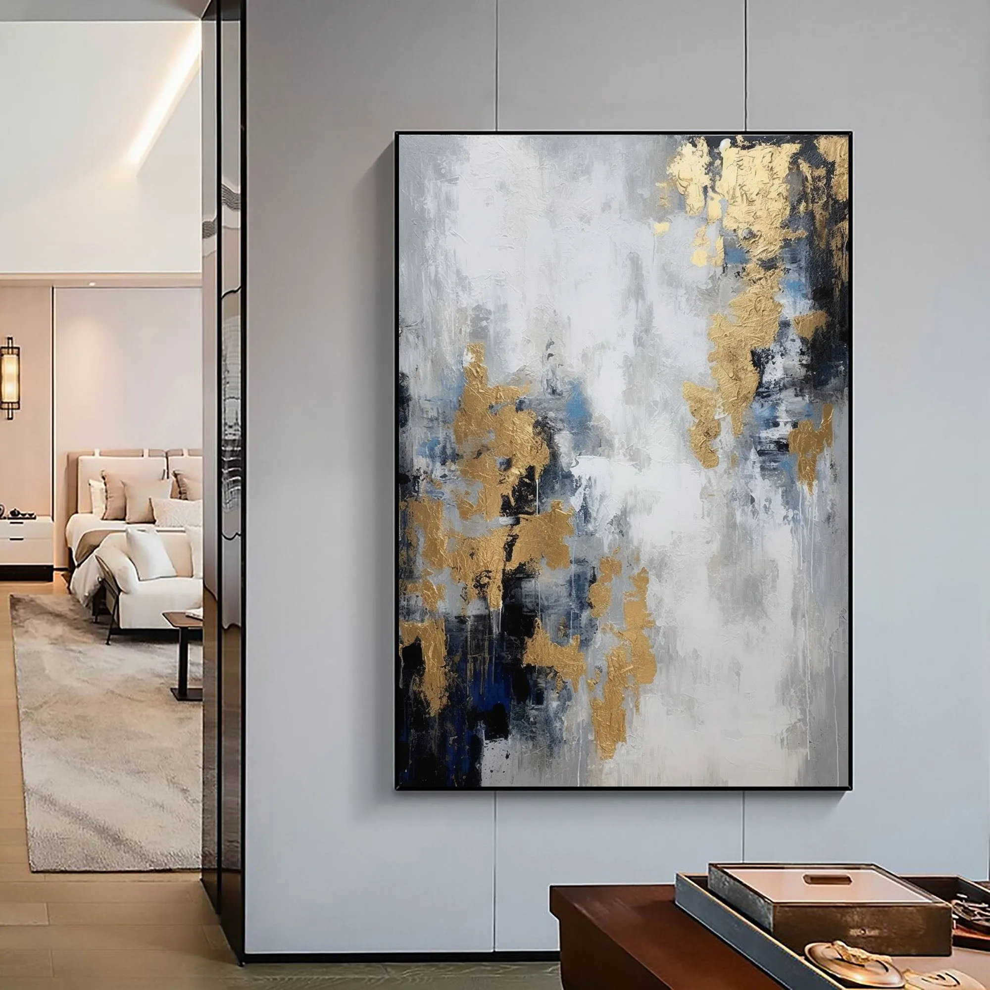 Gold And Gray Wall Art Decor Gray Abstract Art Painting Oversize Wall Art