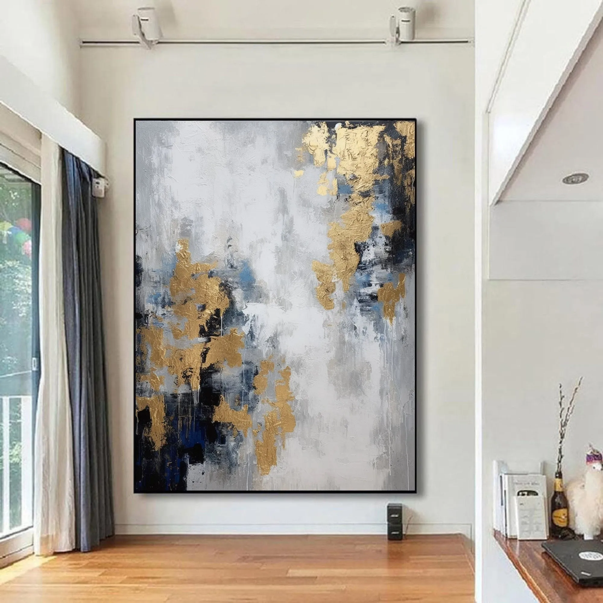 Gold And Gray Wall Art Decor Gray Abstract Art Painting Oversize Wall Art