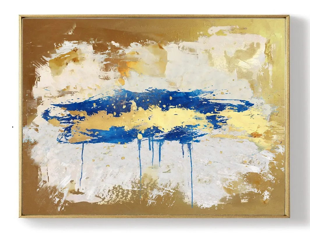 Gold Beige Blue Abstract Paingting Large Oversized Canvas Wall Art Np050