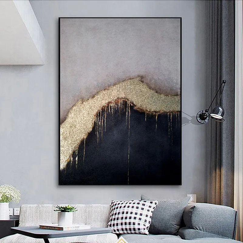 Gold Leaf Abstract Painting Black Gold Canvas Painting Kp024