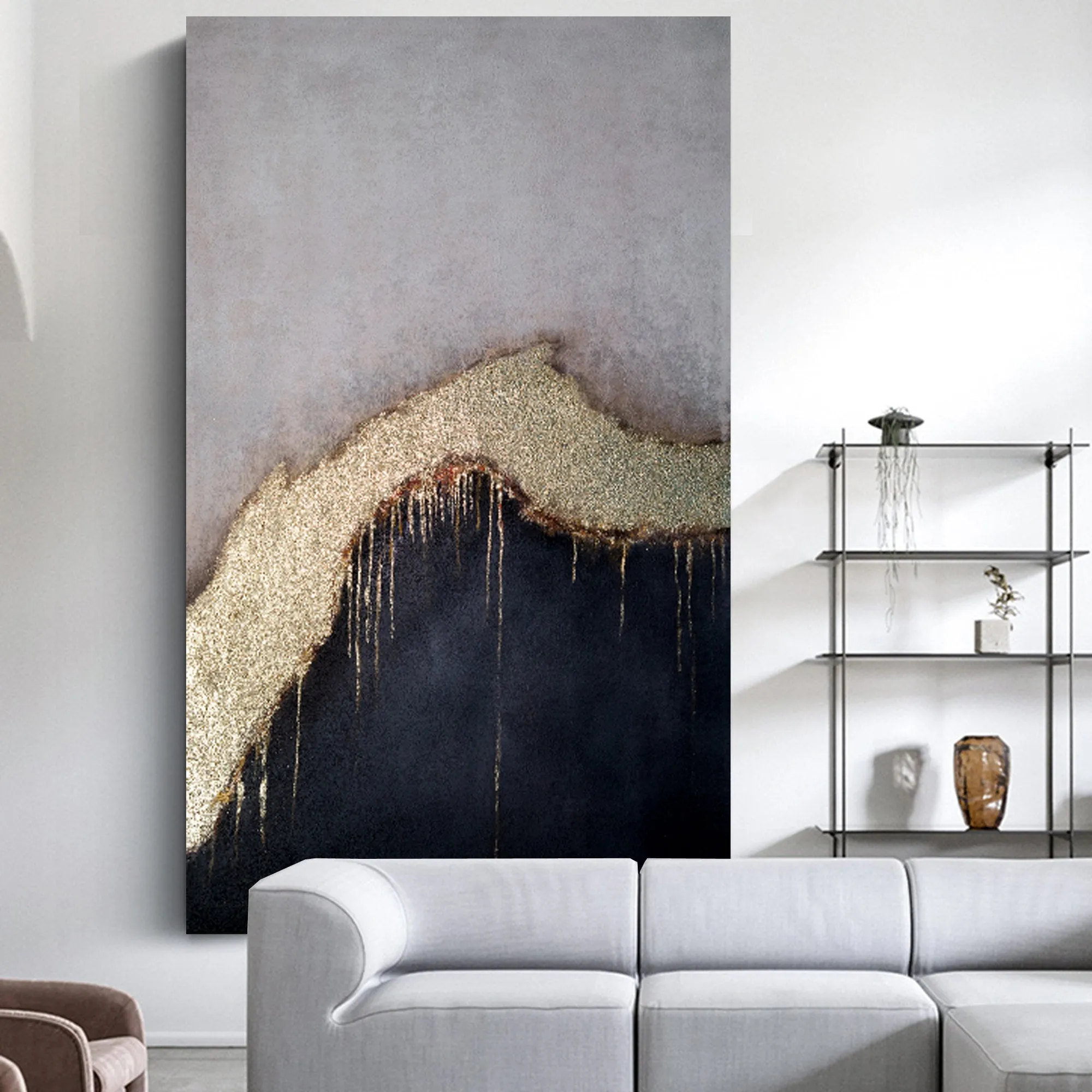 Gold Leaf Abstract Painting Black Gold Canvas Painting Kp024